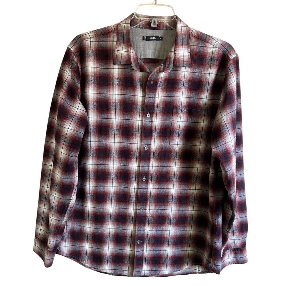 Vince Mens XL Plaid Button Up Shirt Cotton Flannel Soft Casual Grunge EUC